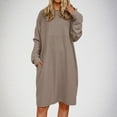 thumbnail image 2 of Women Long Sleeves Dresses Women's Solid Color Long Sleeve Neck Slim Slit Dress Long Sleeve Round-Neck Dress, 2 of 8