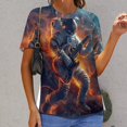 thumbnail image 6 of Astronauts Play Guitar in Space Women's Short Sleeve Tops Casual Blouses T Shirt, 6 of 6