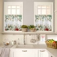 thumbnail image 4 of Christmas Kitchen Curtains and Valances Set, Winter Green Eucalyptus Leaves Red Flowers Pine Cone Rod Pocket Window Valance Window Curtain Panels for Living Room Bedroom Laundry, 27.5x24in, 3 Pieces, 4 of 7