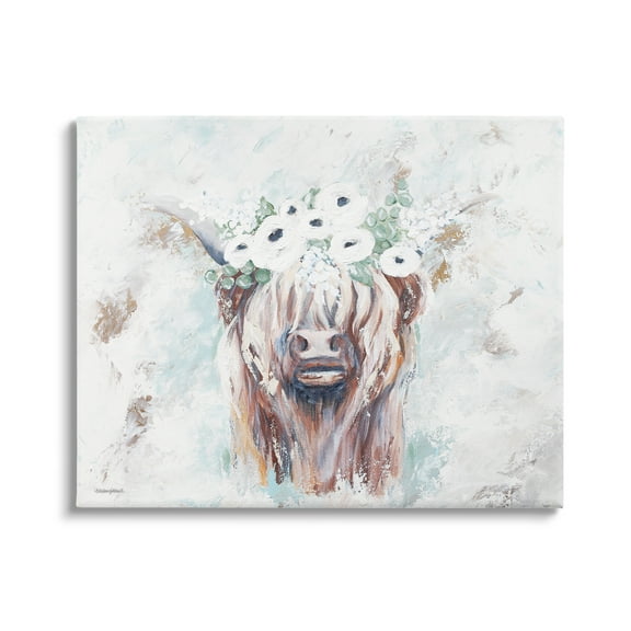 Stupell Industries Rustic Country Longhorn Cattle Flecked Flower Blossoms Canvas Wall Art, 48 x 36, Design by Mackenzie Kissell