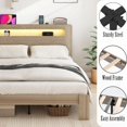 thumbnail image 3 of Queen Size Wood Platform Bed Frame with Storage & LED Light,No Box Spring Needed,Dark Gray for Bedroom, 3 of 7