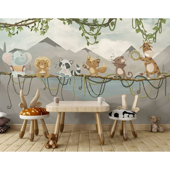Muravie Animals Making Music on String Wallpaper