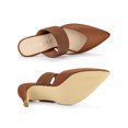thumbnail image 4 of BLISSFUL STEP Women's Pointed Toe Elastic Strap Stiletto Heelsed Mules Brown 6, 4 of 7