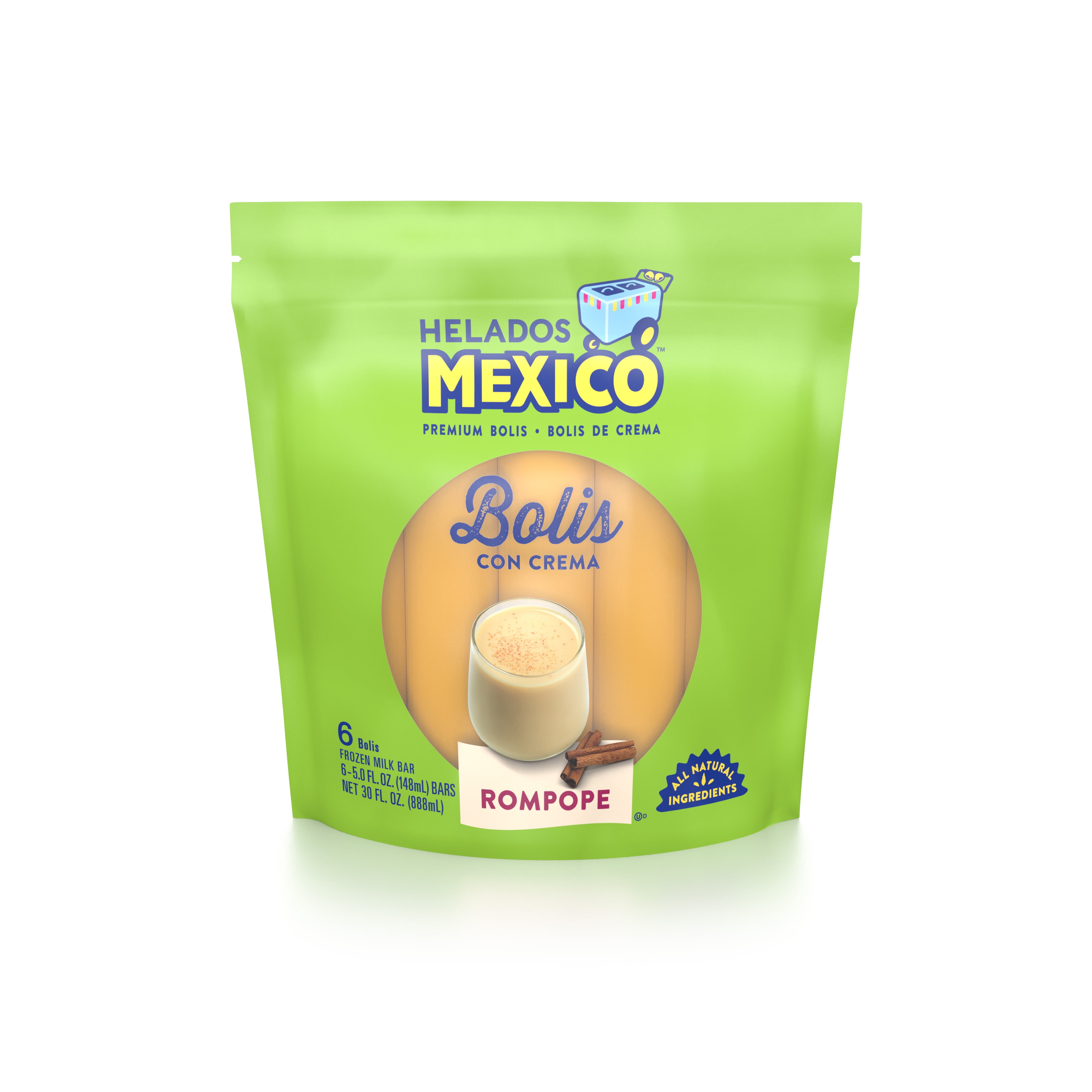 Helados Mexico Rompope Cream Bolis, Frozen Milk Bars, 6 Ct.