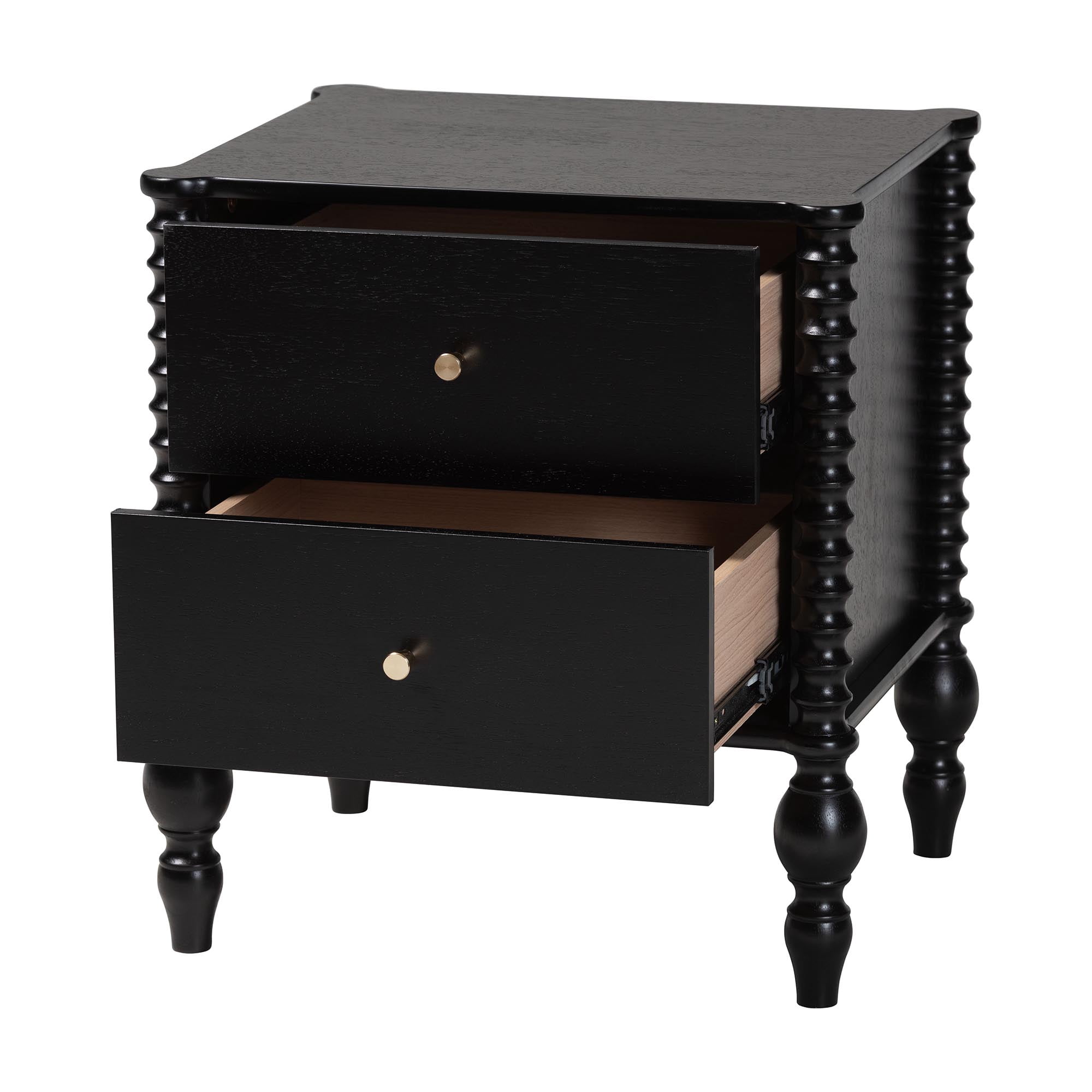 Baxton Studio Callison Farmhouse Nightstand, 2-Drawer, Black