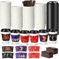 thumbnail image 1 of 60 Set Halloween Disposable Coffee Cups with Lids Stir Straws and Sleeves 12 oz Coffee Paper Cups Halloween Party Supplies for Tea Juice Hot Chocolate Cafe Shops, 1 of 6