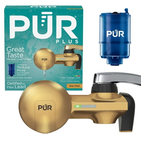 PUR PLUS Faucet Mount Water Filtration System, Horizontal, Brass, PFM410F