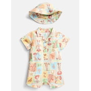 Toy Story Baby Boys' Print Cotton Romper and Bucket Hat Set, 2-Piece, Sizes 0/3M-24M