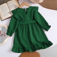 thumbnail image 5 of Girls Ruffle Dress Long Sleeve Crewneck Waist Belt Dress Kids Solid Color Casual Comfortable Outfits for Daily Wear Green 9-10 Years, 5 of 7