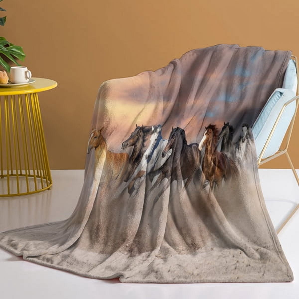 3D Horse Printed Flannel Throw Blanket Horse Throw Blanket Fleece Blankets with Horses Cool Horse Soft Plush Blanket for Couch Sofa Bed 130X150cm