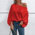 thumbnail image 2 of Sexlip Womens Off Shoulder Blouse Long Sleeve Puff Sleeve Design Satin Fabric Flowy Silhouette for Evening Occasions Red XL, 2 of 7