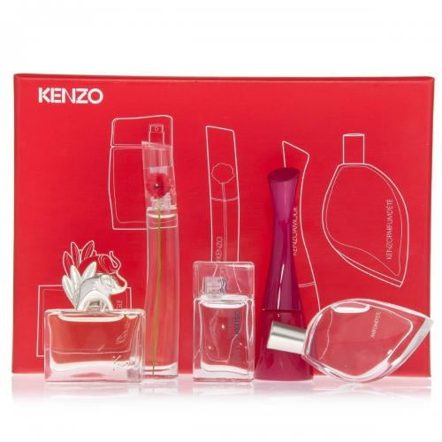 KENZO 5 PCS MINI SET FOR WOMEN FLOWER 4 ML EDP and AMOUR 4 ML EDP and FLOWER TAG 4 ML EDT and L EAU PAR 5 ML EDT and MADLY 4 ML EDT
