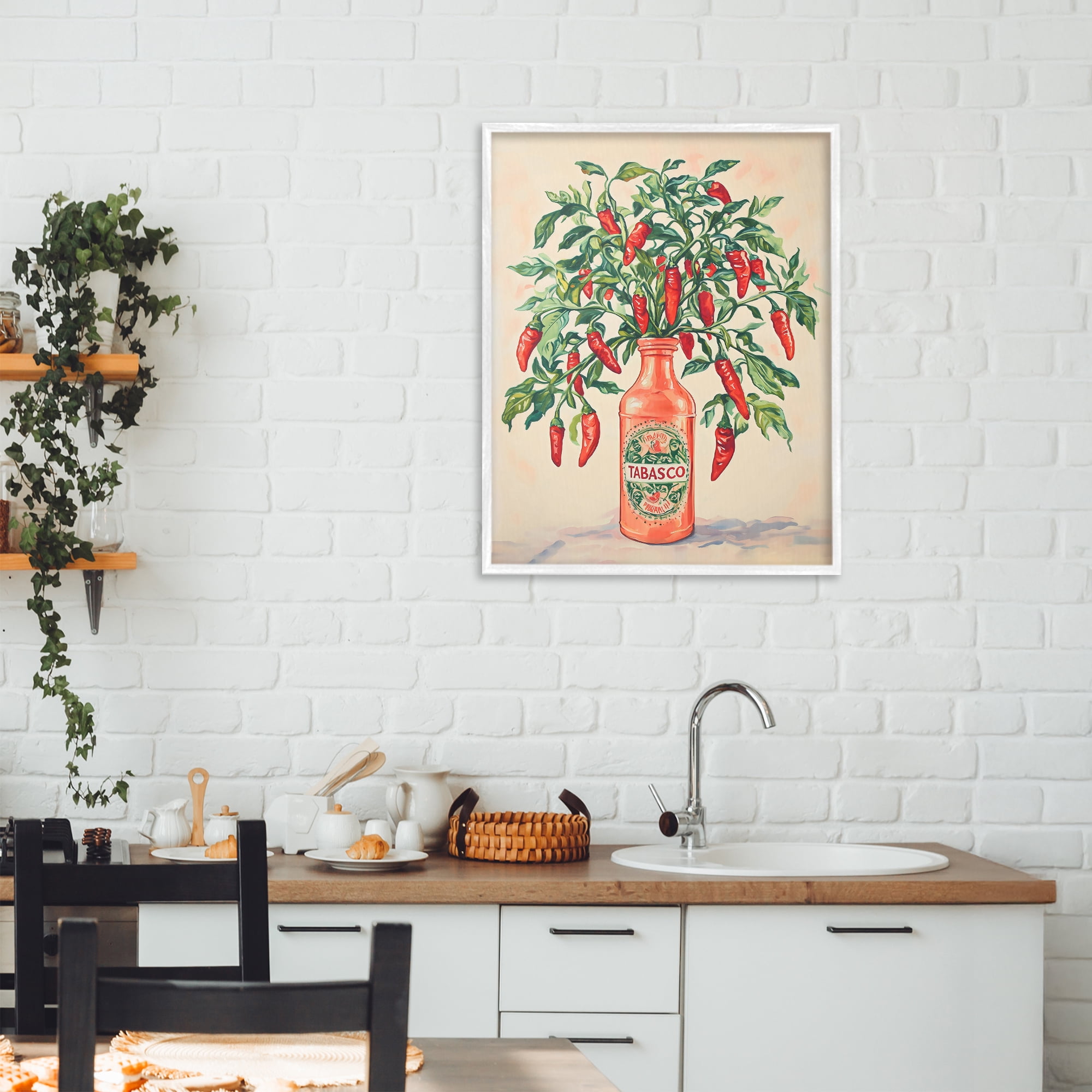 Stupell Industries Chili Peppers in Hot Sauce Vase White Framed Giclee Art, design by The Prints Vibe