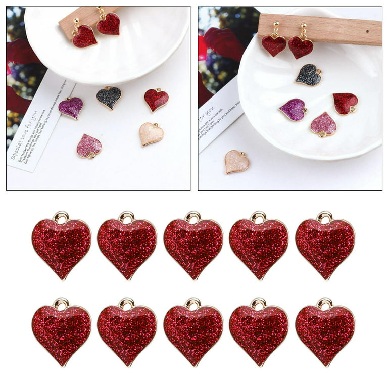 10 PCS Heart Valentines Charms Pendants Assorted Lot Findings Bulk Red