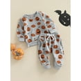 thumbnail image 3 of Toddler Baby Boys Girls Halloween Outfits Pumpkin Boo Long Sleeve Sweatshirt Tops Drawstring Pants Set Fall Winter Clothes, 3 of 8