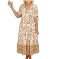 thumbnail image 2 of Ayolanni Khaki Evening Dresses for Women V-Neck Vacation Short Sleeve Floral Print Maxi Dresses Tween Dresses S, 2 of 6