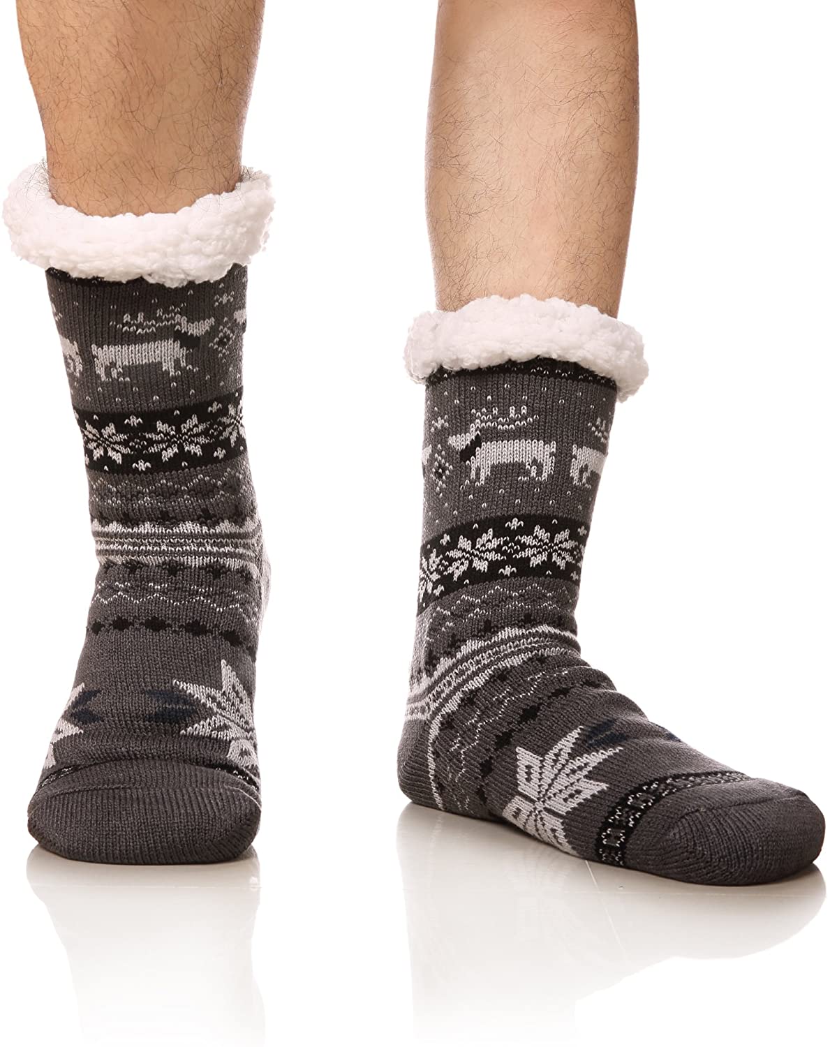 Men'swinter Thermal Fleece Lining Knit Slipper Socks Christmas Non Slip
