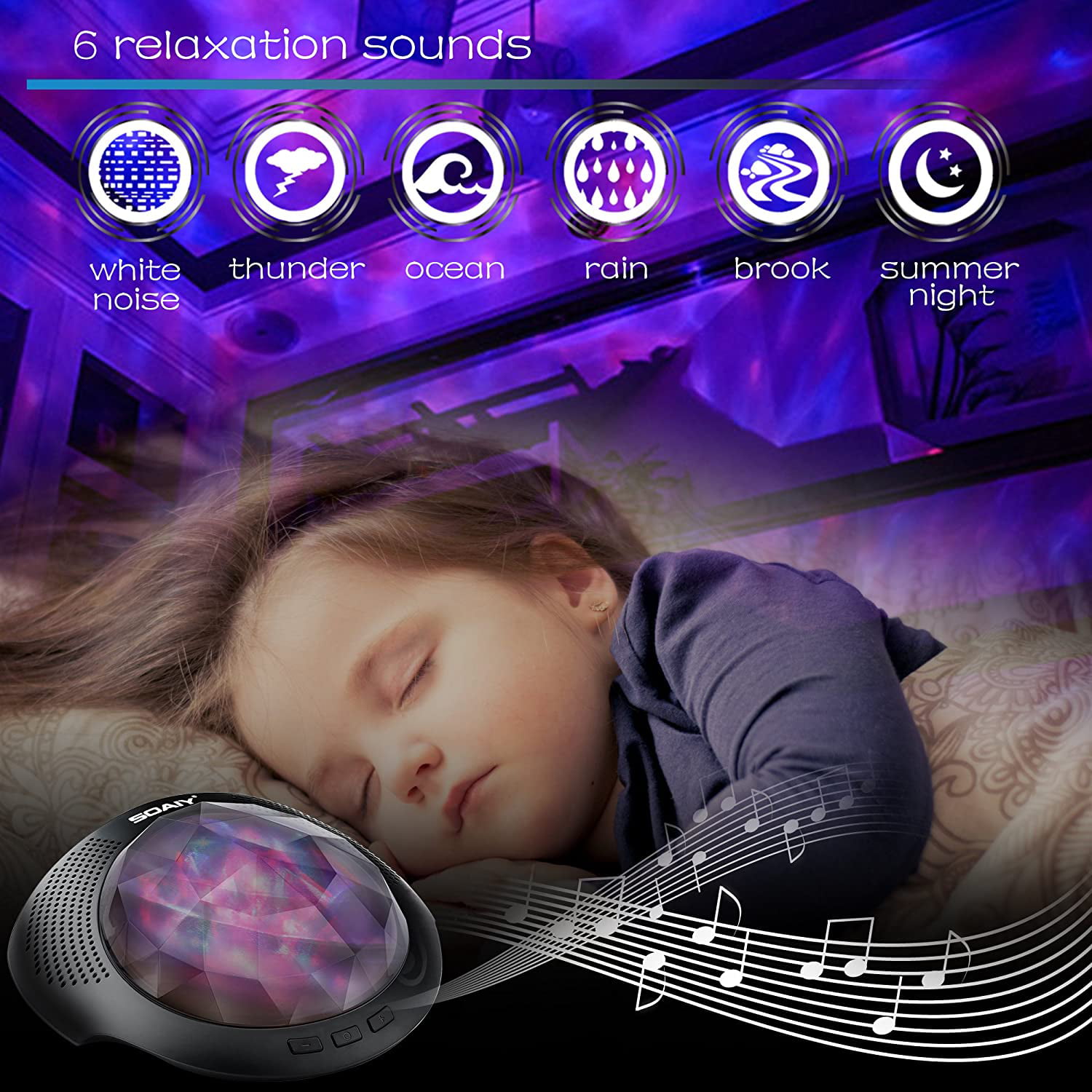 Soaiy Rotation Sleep Soothing Color Changing Aurora Night Light Projector With B 