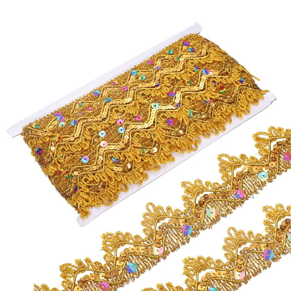 10 Yard Shiny Beaded Lace Trim 1.4 Inch Metallic Sequin Lace Fabric Ribbon for DIY Crafts Sewing Clothes Gift Wrapping Home Decoration, Dark Gold