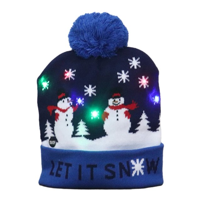 Sombrero de suéter de punto con patrón de dibujos animados, gorro de nieve con luz suave intermitente, colorido LED, regalos de Navidad de Año Nuevo, novedad