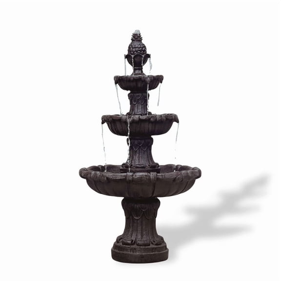 58.3" 3-Tier Electric Outdoor Freestanding Water Fountain - Classic Leaf Design, Brown Resin with Pump