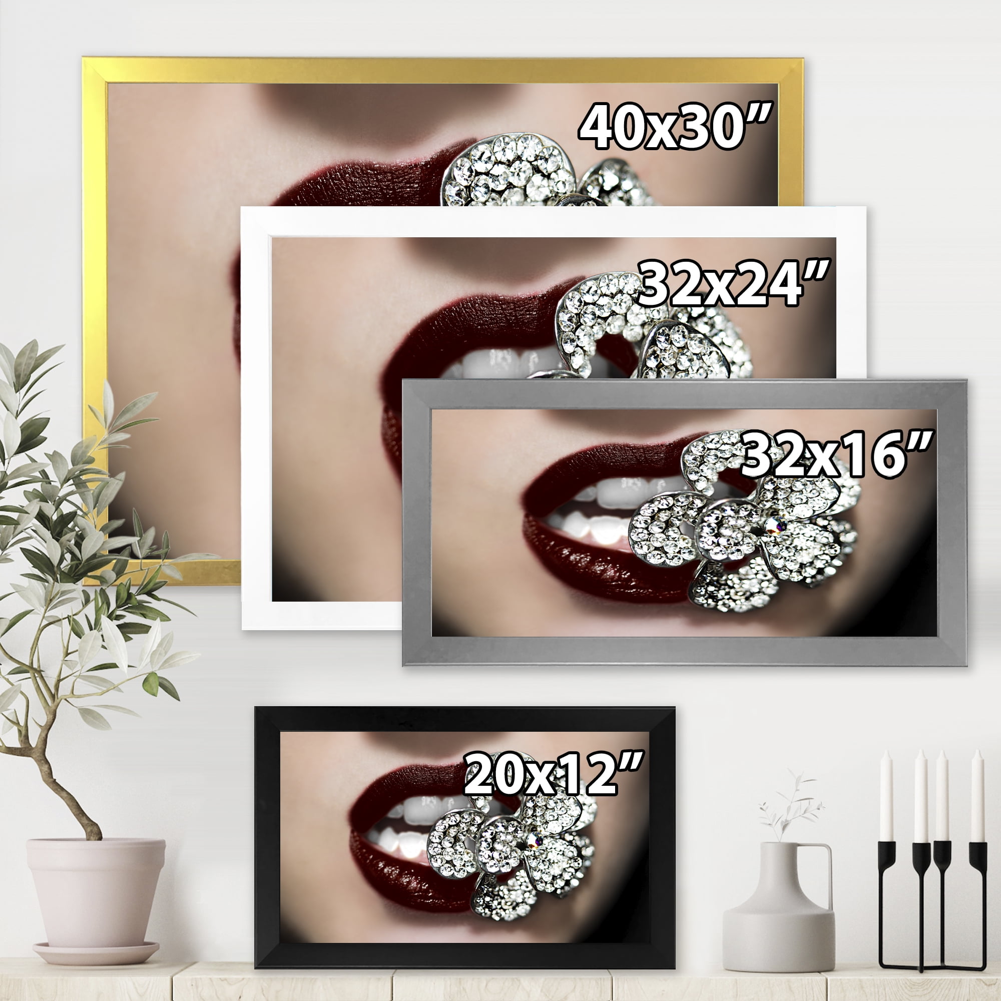 Designart 'Detail Of Sexy Red Girl Lips' Modern Framed Art Print