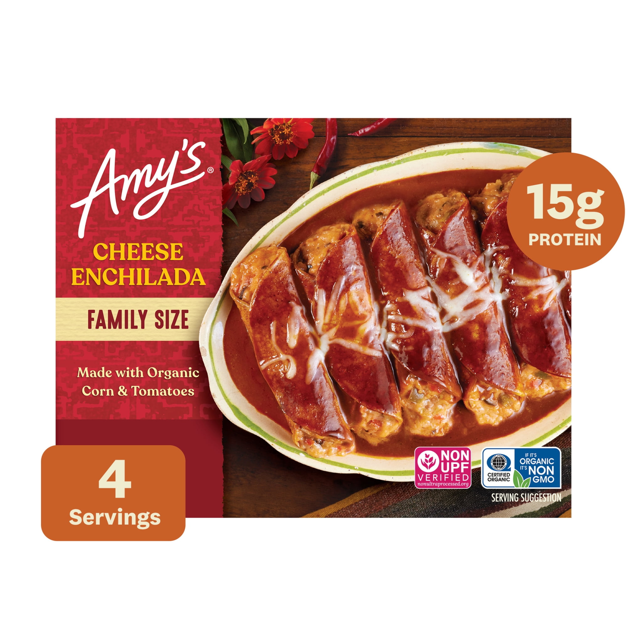 Amy's Frozen Meal, Family Size Cheese Enchilada, Made With Organic Corn and Tomatoes, Gluten Free Microwave Meal, 27 Oz