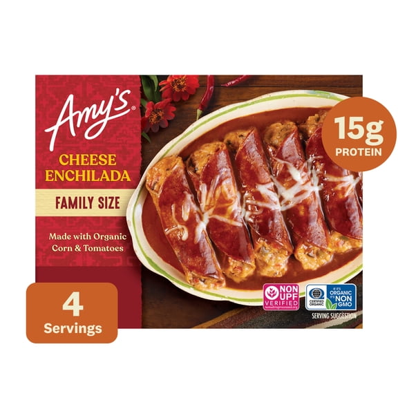 Amy's Frozen Meal, Family Size Cheese Enchilada, Made With Organic Corn and Tomatoes, Gluten Free Microwave Meal, 27 Oz