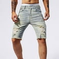 thumbnail image 5 of Men's Denim Shorts Ripped Casual Pocket Solid Color Elastic Tight Denim Shorts Gray, 5 of 9