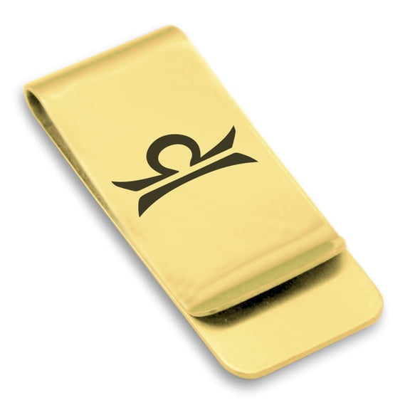 Stainless Steel Libra Zodiac Sign (Scales) Classic Slim Money Clip Credit Card Holder