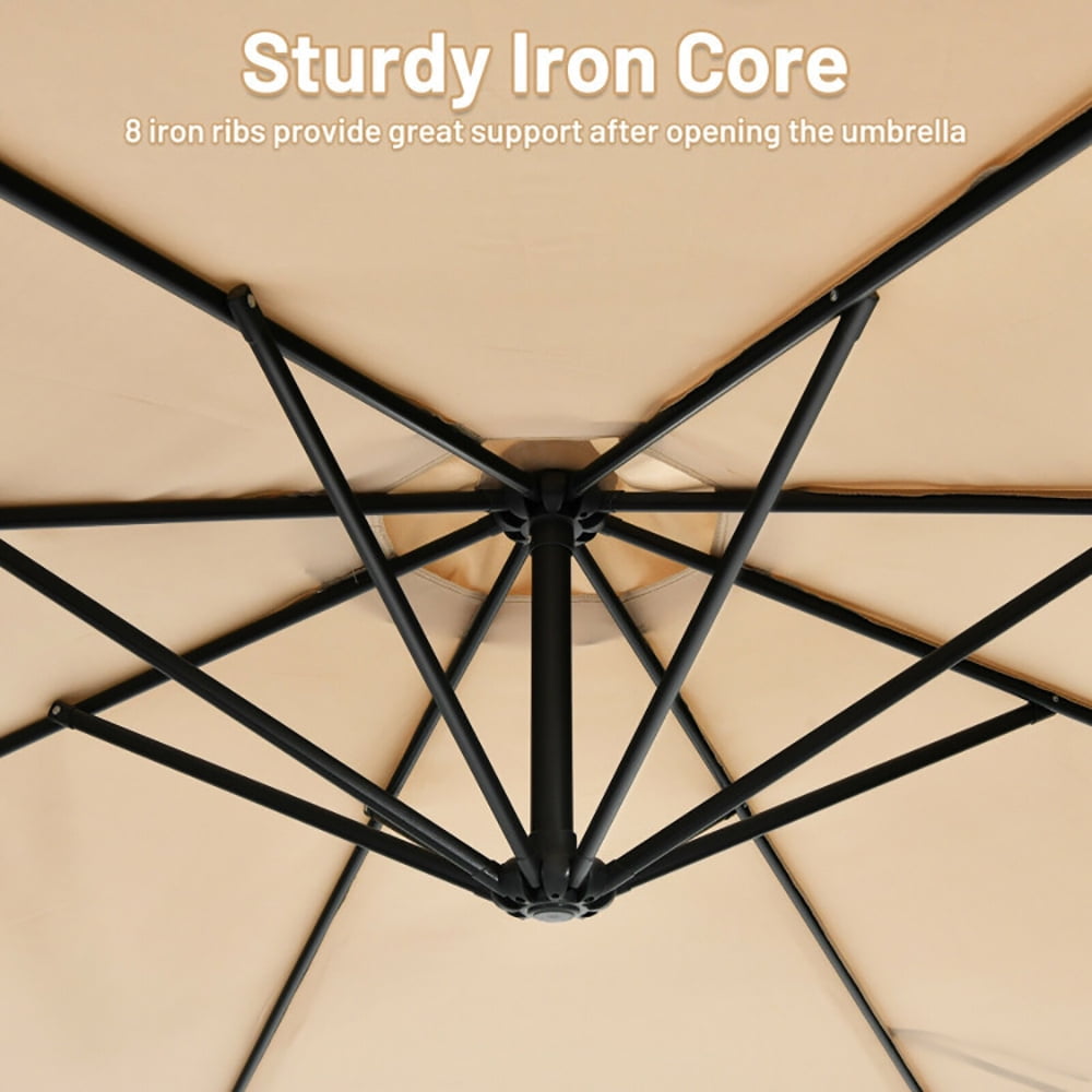 Aimee Lii 10 Feet Offset Umbrella with 8 Ribs Cantilever and Cross Base, Outdoor Umbrella with Base, Beige Aimee Lii 10 Feet Offset Umbrella with 8 Ribs Cantilever and Cross Base, Outdoor Umbrella with Base, Beige