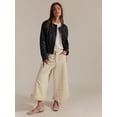 thumbnail image 4 of Women Ruffle Hem Wide Leg Jeans Mid Rise Cropped Denim Pants with Pockets Cream White XL, 4 of 9