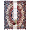 thumbnail image 2 of Red Navy Blue Boho Semi Sheer Window Curtains 84 Inches Long, Vintage Ethnic Geometric Rod Pocket Voile Silky Chiffon Curtain Light Filtering Drapes for Living Room, Kitchen, 52"x84", 2 Panels, 2 of 9