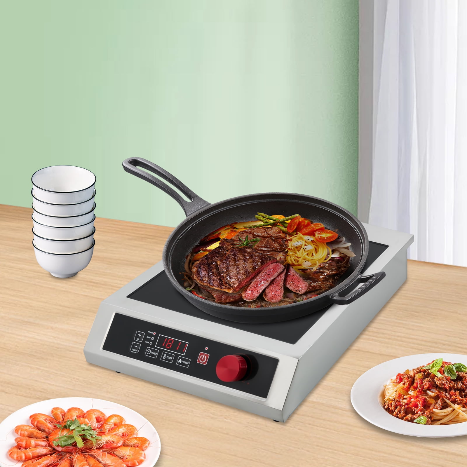 Commercial Induction Cooktop, Powerful Electric Induction Burner, Countertop Electric Stove with Digital Sensor