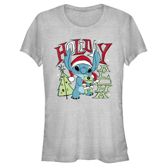 Junior's Lilo & Stitch Holiday Aloha Stitch Graphic Tee Athletic Heather X Large