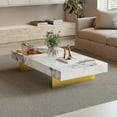 thumbnail image 4 of 51.2" Modern Coffee Table for Living Room, Rectangle Living Room Table Sintered Stone Tabletop with Gold Stainless Steel Legs, Center Table for Home Office, 4 of 5