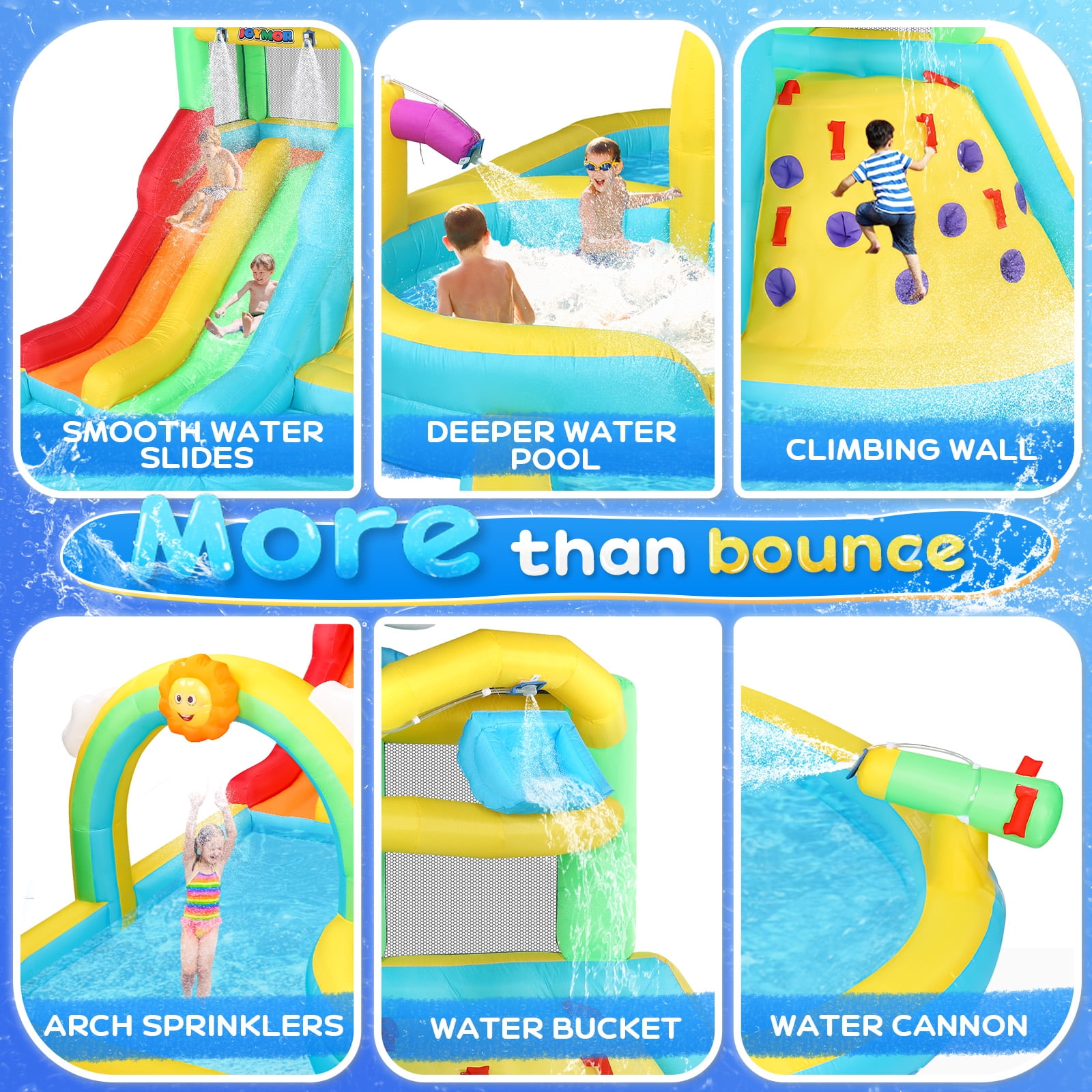 Ktaxon Inflatable Bounce House with Water Bucket, Rainbow Sprinklers, Water Slide Bounce House With Blower, Inflatable Water Slide Park for Party, Backyard, Lawn