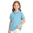 thumbnail image 2 of Girls Short Sleeve Pique Polo Shirt Preschool Shirt Matching Ribbed Collar Banded Sleeves Three-button Placket Uniform Sky Blue 120, 2 of 7