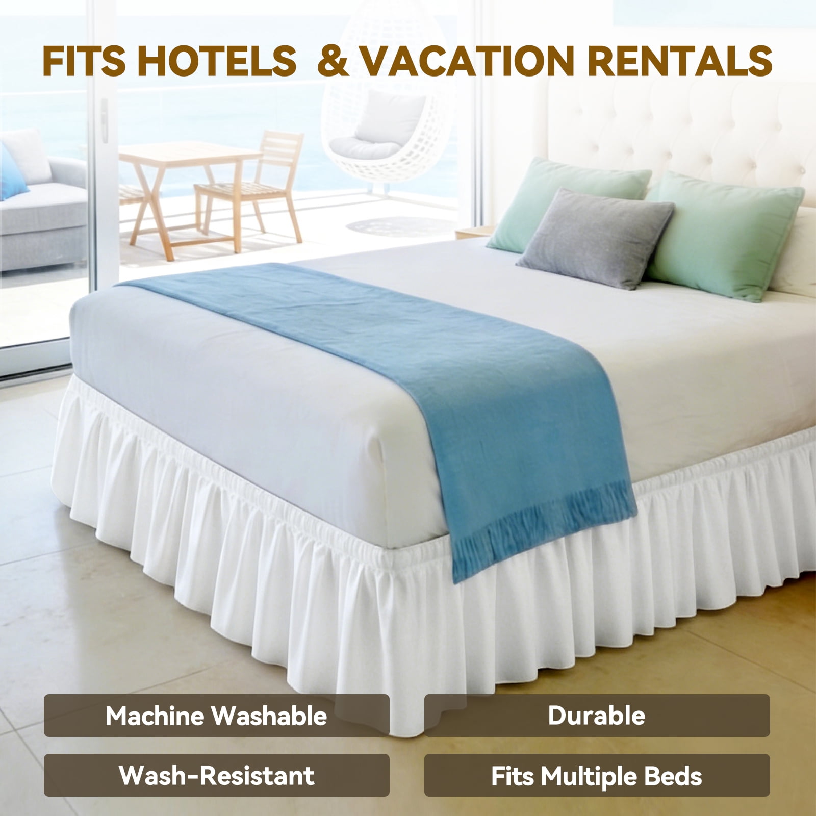 AzulHome White Bed Skirts Dust Ruffle for Full Size Bed, 18 inch Tailored Drop with Adjustable Elastic Belt, Easy to Install and Clean