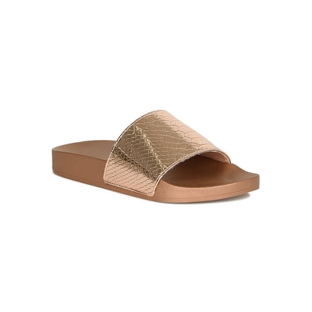 - Women Metallic Snake Embossed Footbed Slide Sandal 18889