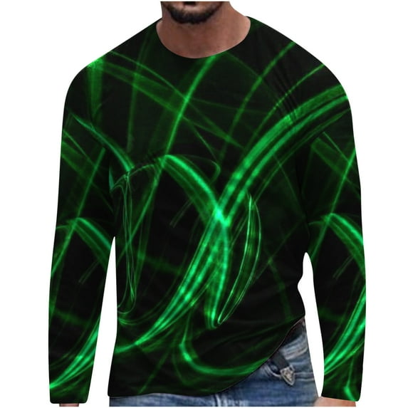Honeeladyy Men Round Neck Muscle Pullover Top,Men Long Sleeve 3D Printing T-shirt Loose Round Neck Undercoat Top