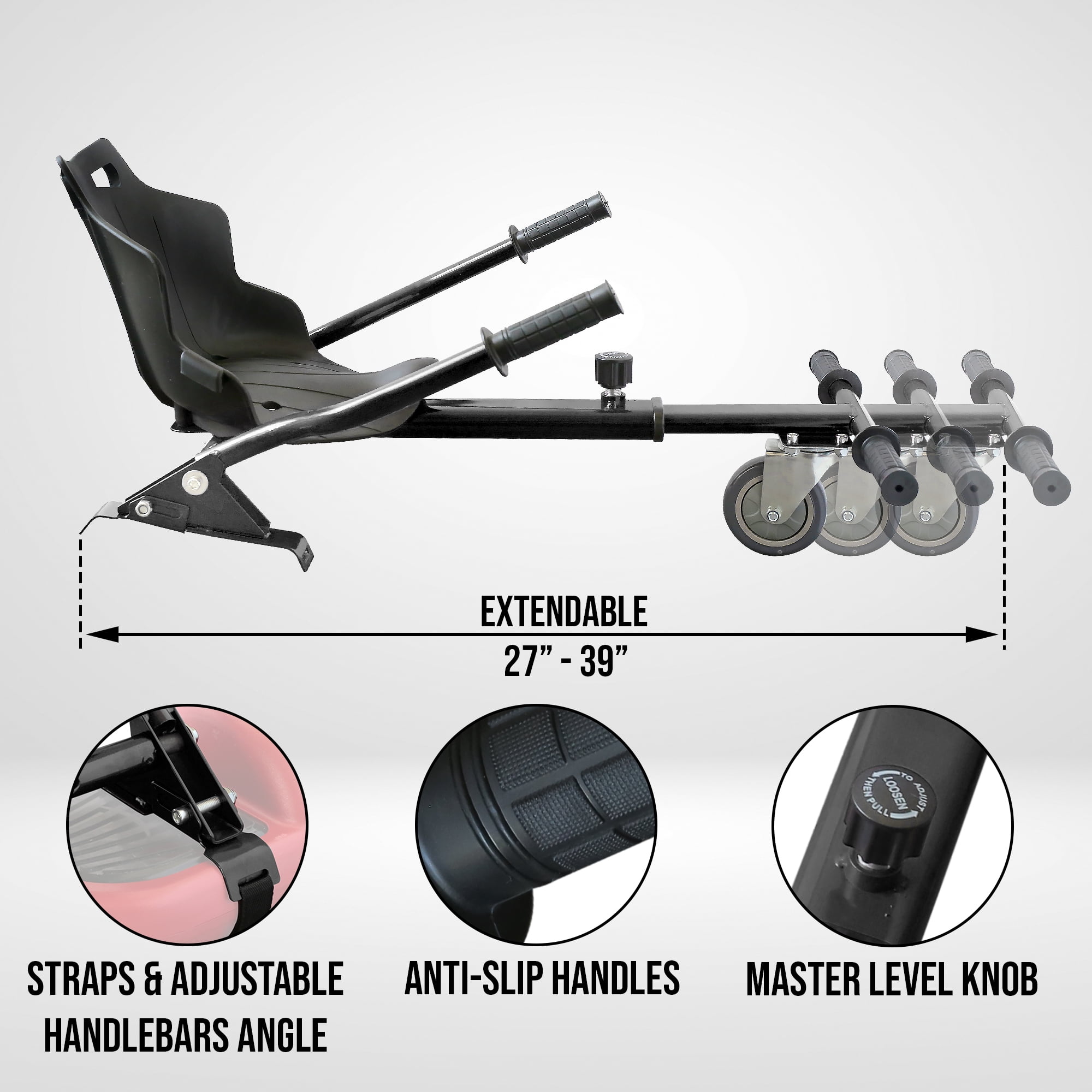Cynetus Adjustable HoverCart HoverKart Go Cart Hover Cart Seat Hoverboard Seat Attachment for Electric Hoverboard self-stabilizing Scooter