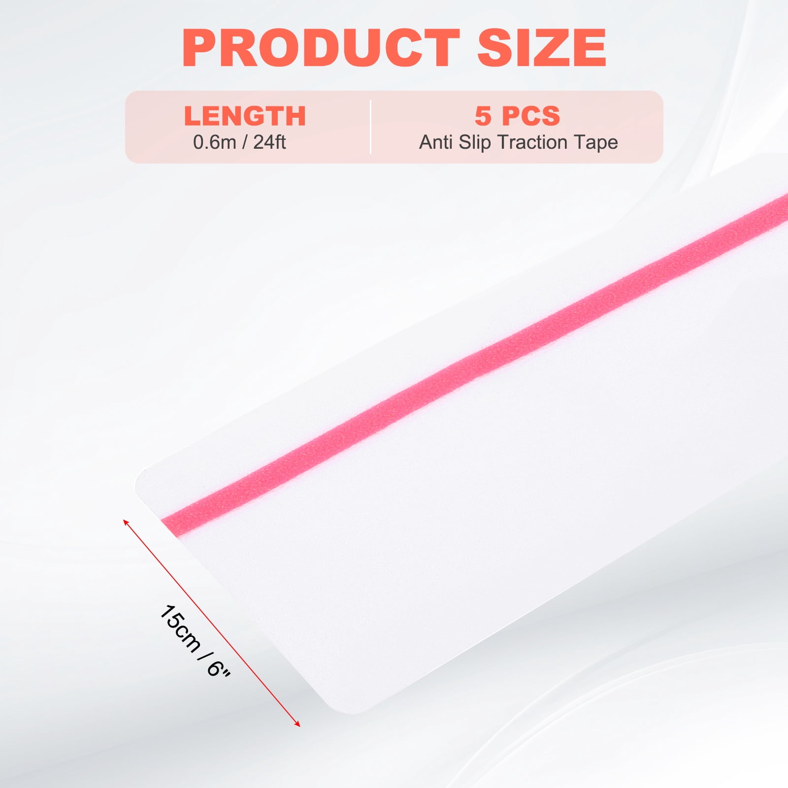 5pcs Anti Slip Traction Tape 6 Inch x 24 Inch Stair Grip Friction Adhesive Non Skid Tape Waterproof White with pink Tape