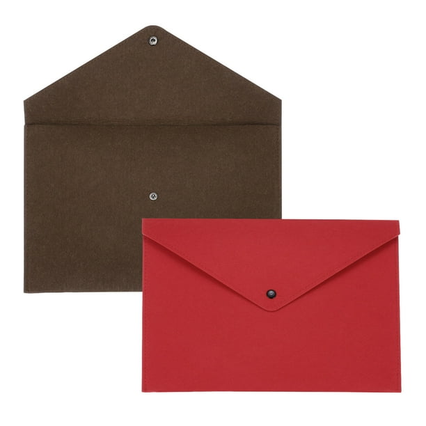 2 Piezas de Carpetas de Fieltro, Carpeta de Sobre A4 Bolsa de Almacenamiento de Documentos con Cierre de Botón (Rojo/Marrón Oscuro)