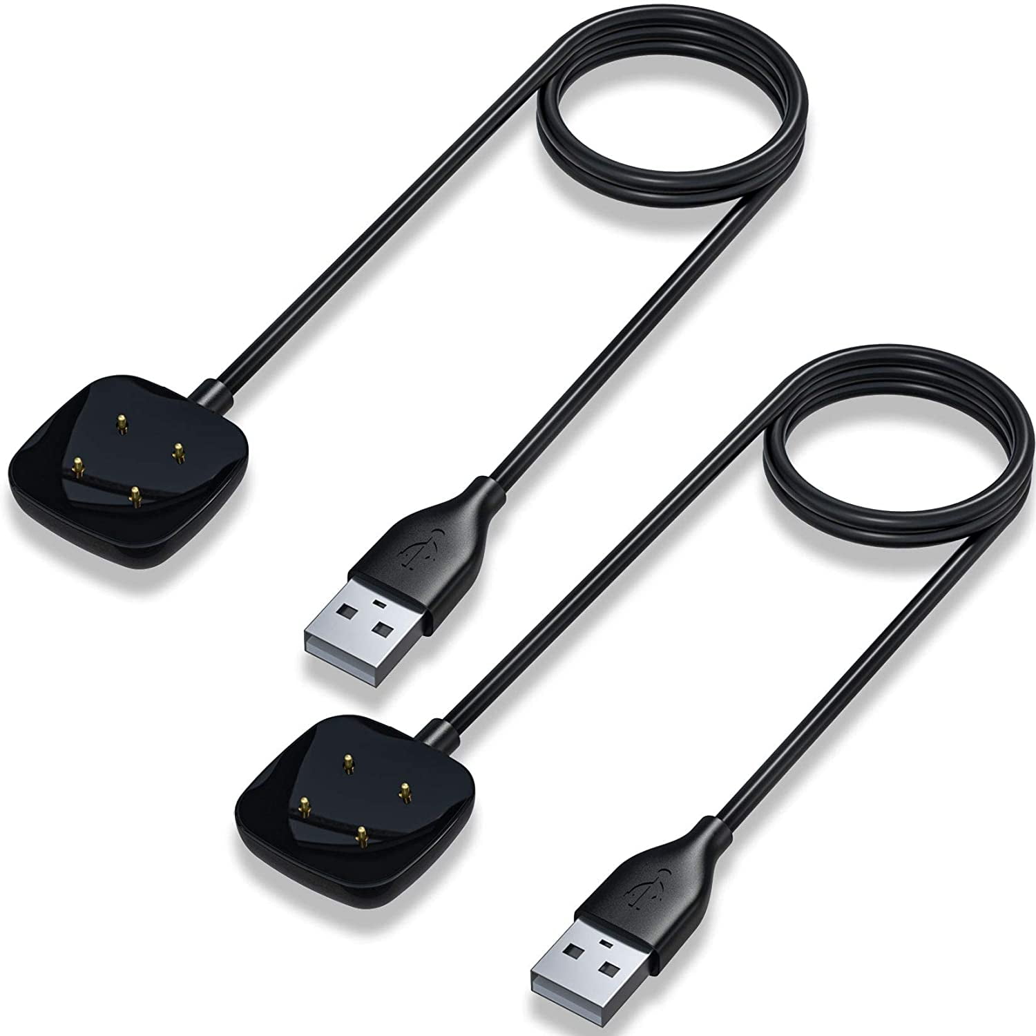 Compatible with Fitbit Sense & Versa 3 Charger Replacement USB Charging Cable Dock Stand for Sense Smartwatch, 2 Pack 3.3Ft Durable Portable Charger Dock Power Cable Cord, Black/Black(3.3FT)
