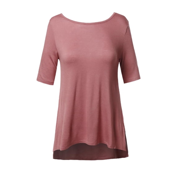 FashionOutfit Women's Soft Stretch High-Low Elbow Sleeve Back Cross Strap Top