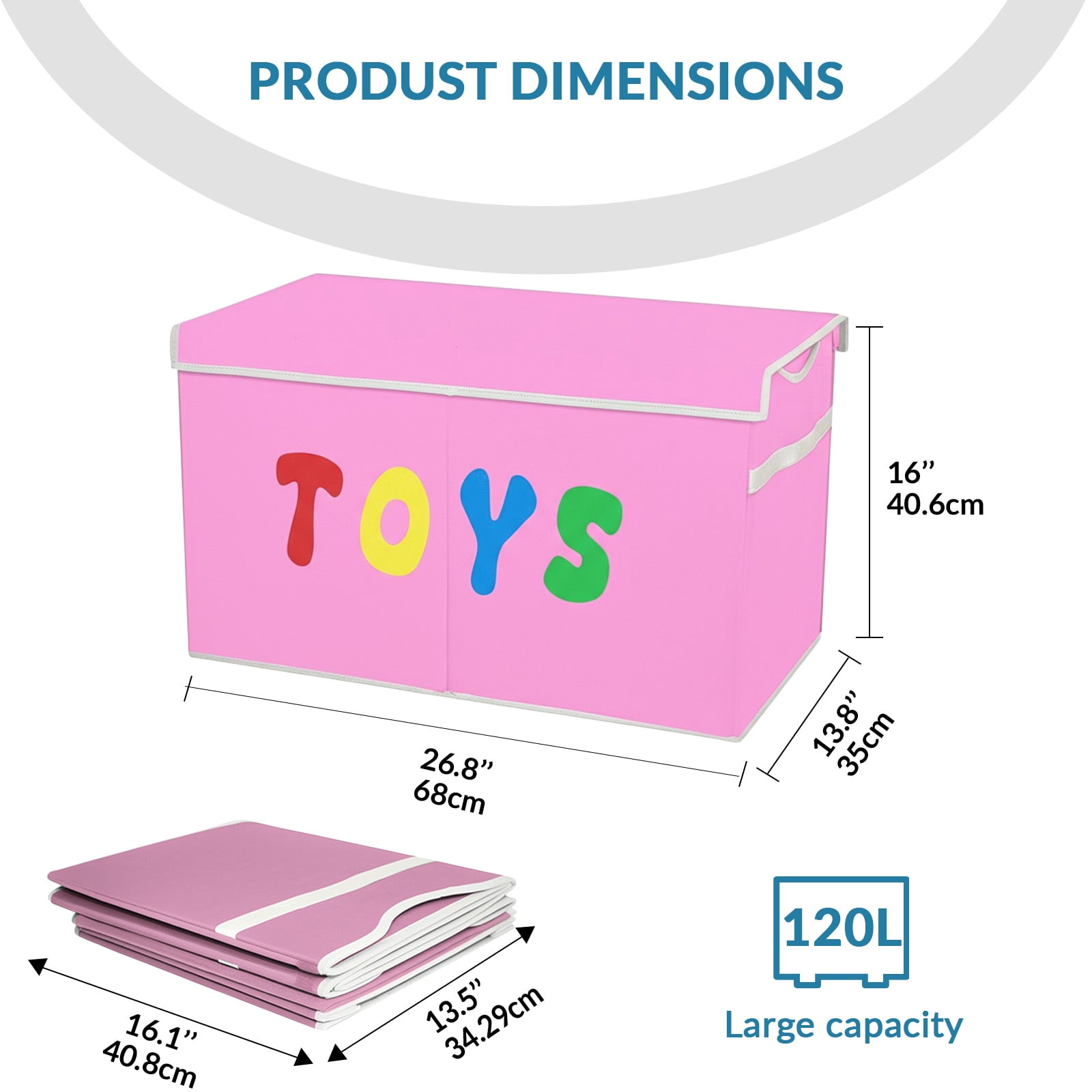 VICTORICH Extra Large Child Collapsible Toy Storage Fabric 32 gal Kids Room Toy Chest, Pink