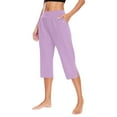 thumbnail image 3 of Bmisegm Stylish Women's Casual Pants Summer Capris Lightweight Stretchy High Waist Cropped Trousers for Everyday Wear Purple XXL, 3 of 6