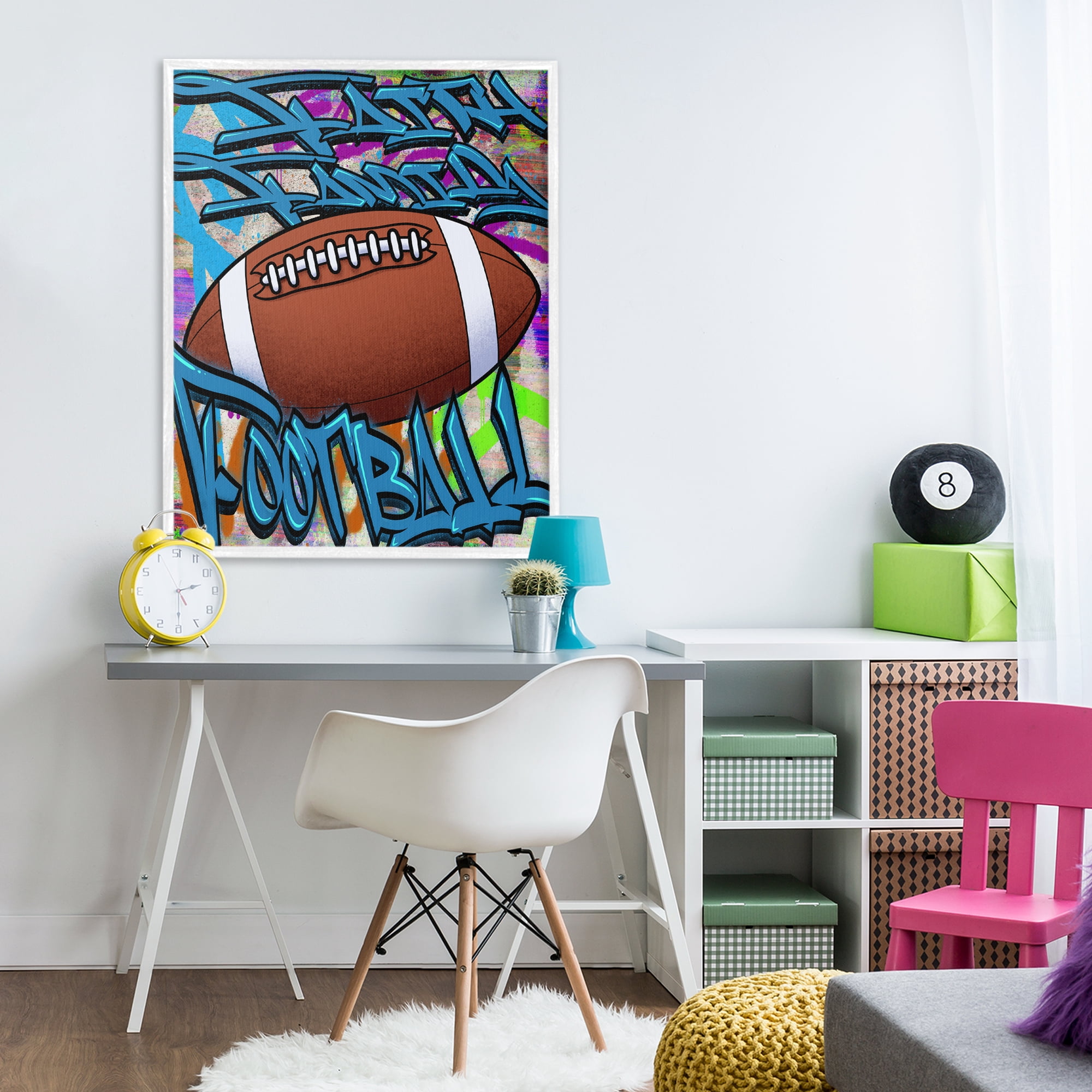 Stupell Industries Faith Family Football Graffiti White Framed Giclee Art, design by Marcus Prime