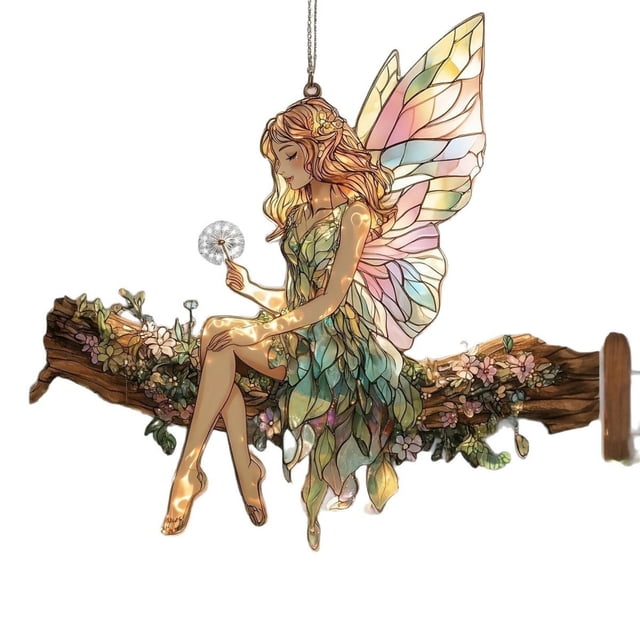 Adorno acrílico para colgar en la ventana con vitral de hadas, panel para jardín interior y exterior para amantes de los cuentos de hadas, para mamá